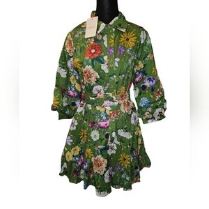 Entro, sz small, NWT,  green dress, floral pattern